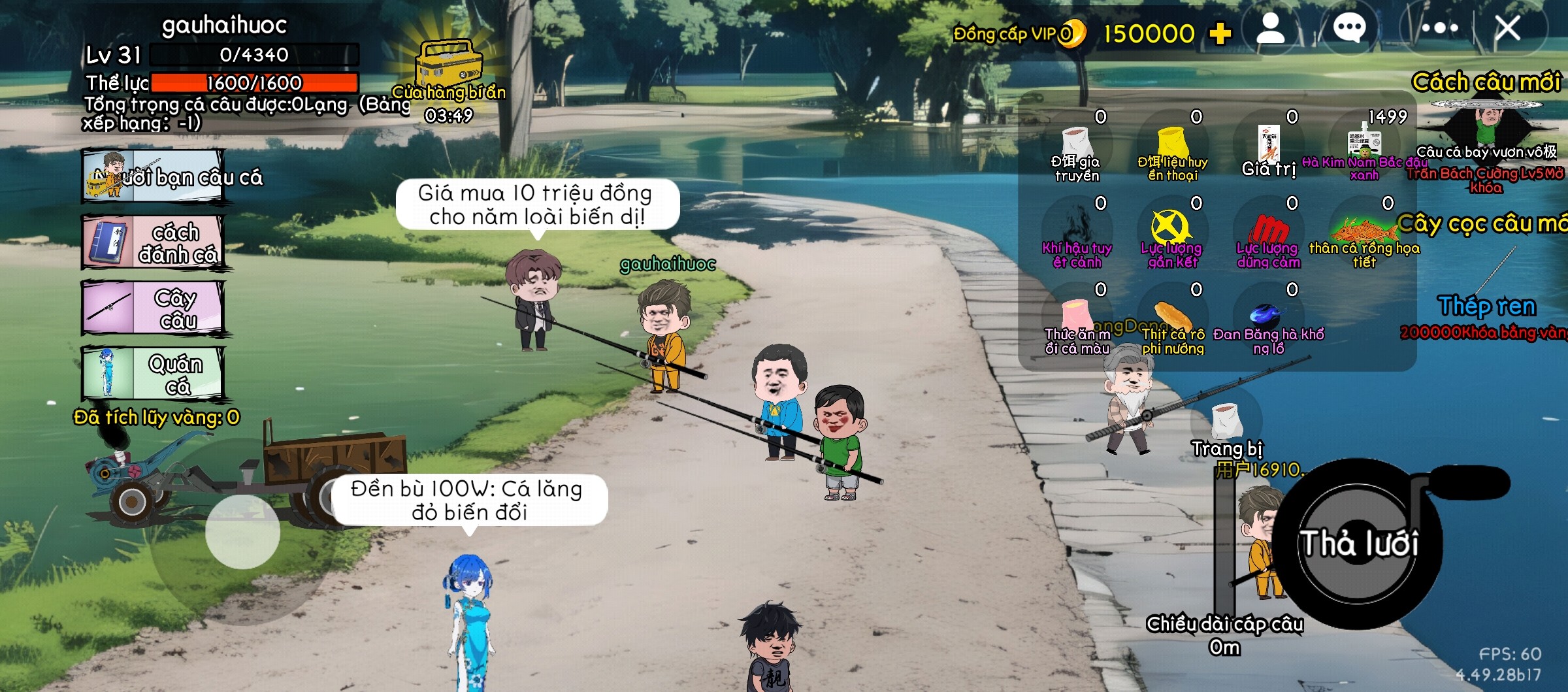 Các loại mồi câu và tác dụng của chúng trong game Câu Cá Vạn Cân